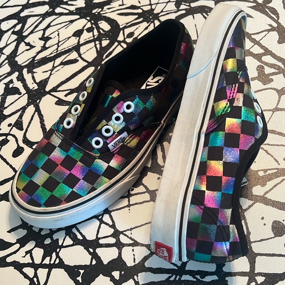 🎯VANS•METALLIC CHECKERBOARD LOW TOP LACE UP•SIZE M4|W5.5|EUR35 - Picture 15 of 15